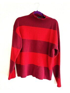 Adrienne Vittadini Women's Striped Ribbed Sweater Red & Burgundy XL